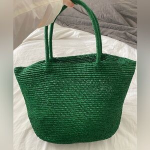 Green raffia natural straw summer tote beach city bag. Like The Row Oregon